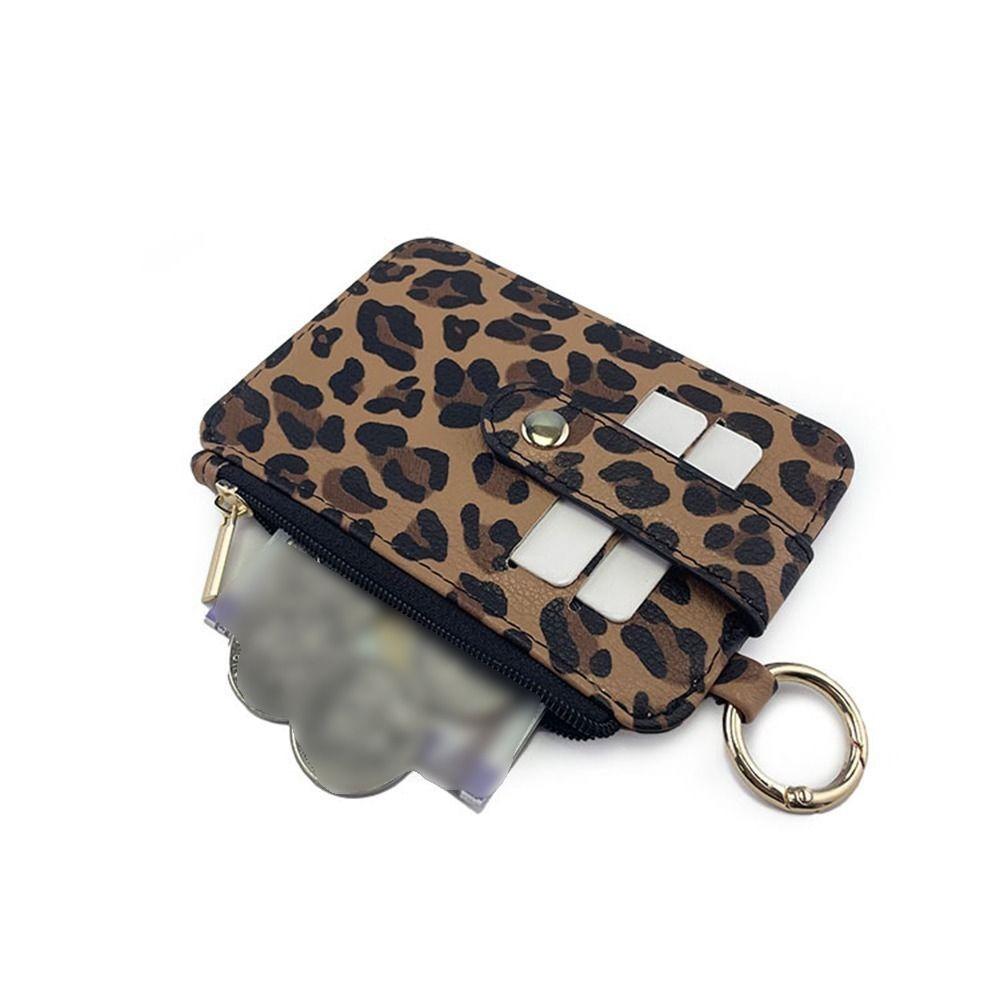 PU Leather Slim Mini Coin Pocket Waterproof Multi-function Leopard Print Wallet Portable Wear-resistant Credit Cards Holder