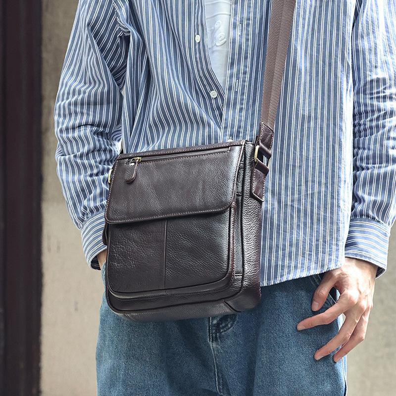 Cross-border first-layer cowhide retro bag cover shoulder bag commuter leather bag men's bag genuine leather high-end men's messenger bag