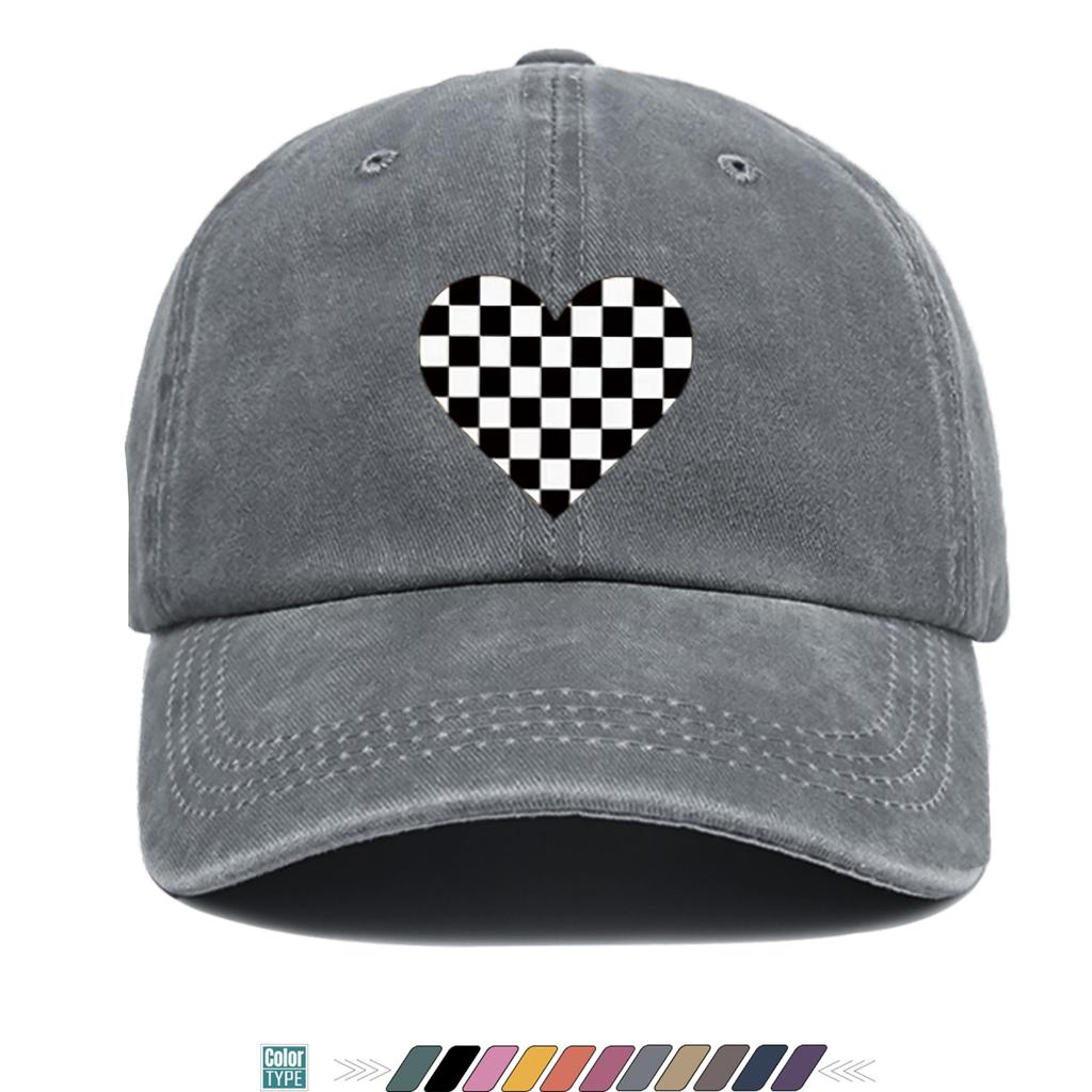 Pc Heart Black And White Checkered Print Baseball Cap Trucker Hat Comfortable And Breathable Fashionable And Aesthetic Cart