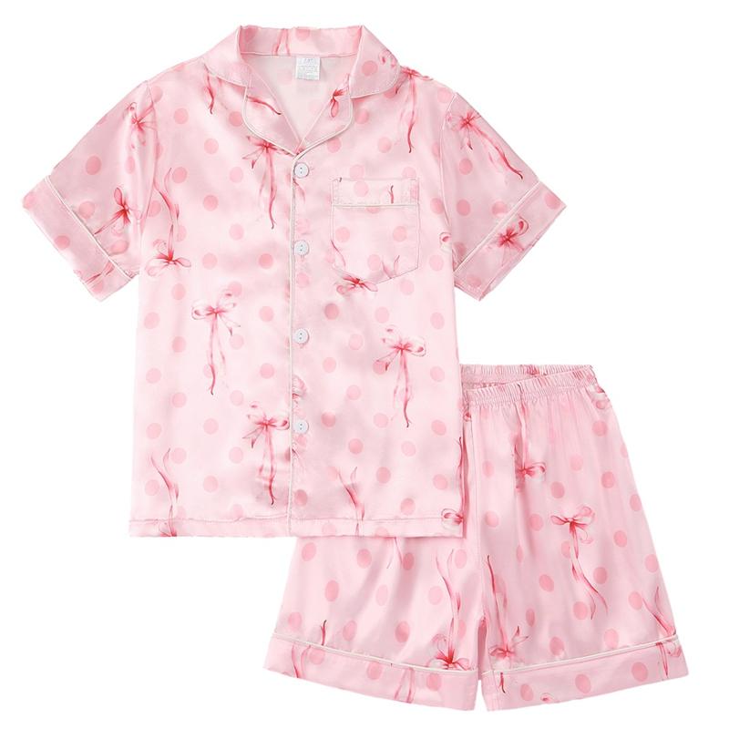 Zestaw piżamowy dla dzieci 4-14 lat z nadrukiem, top kardigan z krótkim rękawem i szorty