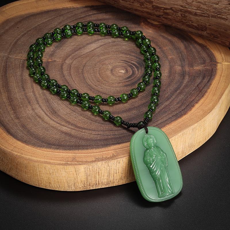 Buddhist Imitation Jade Pendant Necklace for Men Women Religious Buddha Accessories Gift