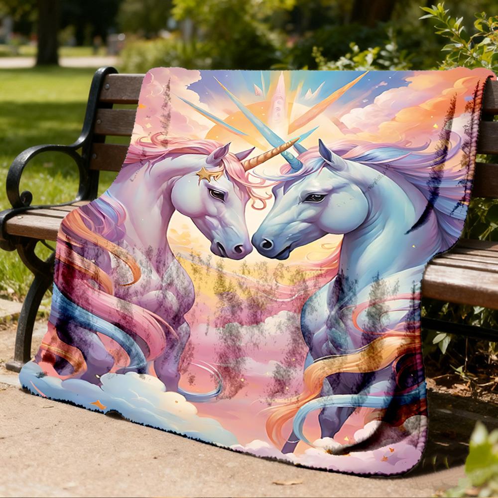 1pc Unicorn Fantasy Artwork Print Outdoor Blanket, Lightweight Polyester,