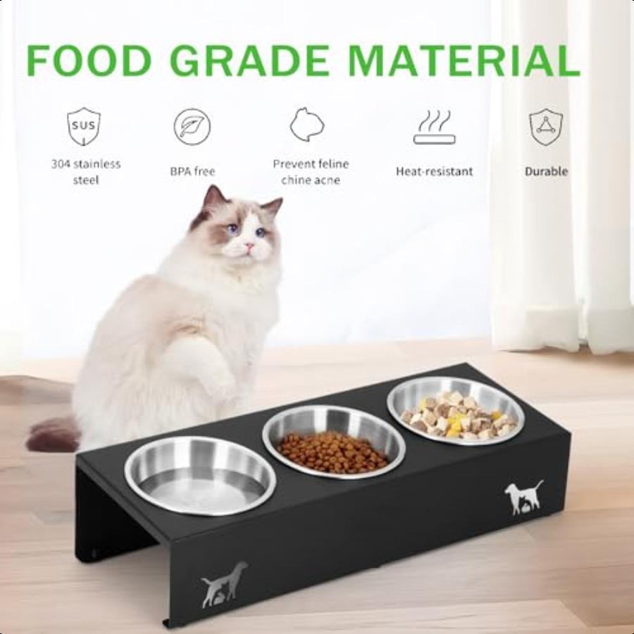 

Обновленная приподнятая миска для кошачьего корма, подставка с наклоном 15°, противорвотная приподнятая миска для кошачьего корма, 3 миски из нержавеющей стали для кормления и питья, корм для домашних животных United States