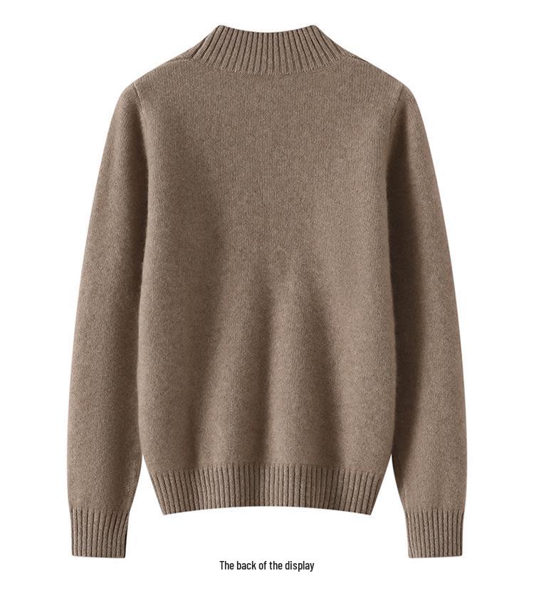 Women's Cashmere Half-High Neck Sweater, Autumn/Winter 2025, Seven-Needle Cable Knit, Loose Fit, Versatile Pullover.