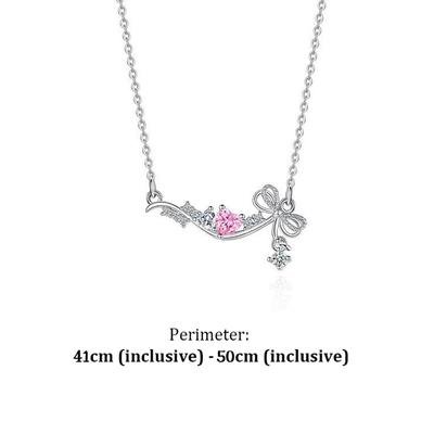 Rosa Zirkon Liebe Bogen Halskette Für Frauen Mädchen Süße Elegante Party Anhänger Charme Kette Halskette Partei Schmuck Zubehör