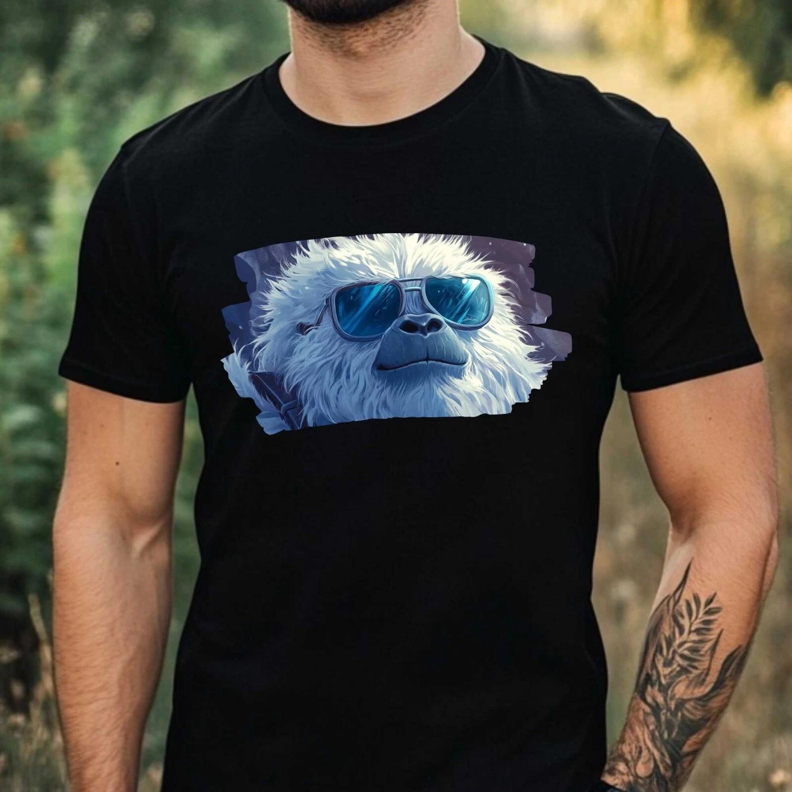 T-Shirt Herren Yeti mit Sonnenbrille Motiv Baumwolle Größe XS bis 5XL S