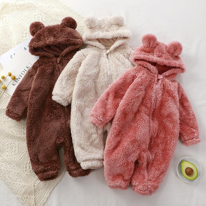 Augelute Kigurumi Fluffy Boa Baby Boys and Size Brown Outerwear, Bear, Coverall, Girls, 60,