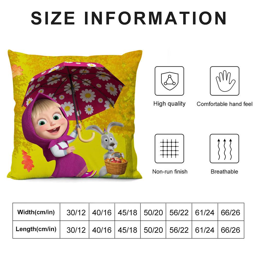 M-Masha And B-Bears Cushion Cover Silky Short Plush Double-Sided Printed Pillow Case For Sofa All Seasons Home Decor Gift