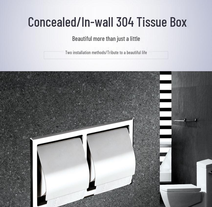 Stainless Steel Concealed Wall-Mounted Double Roll Tissue Holder