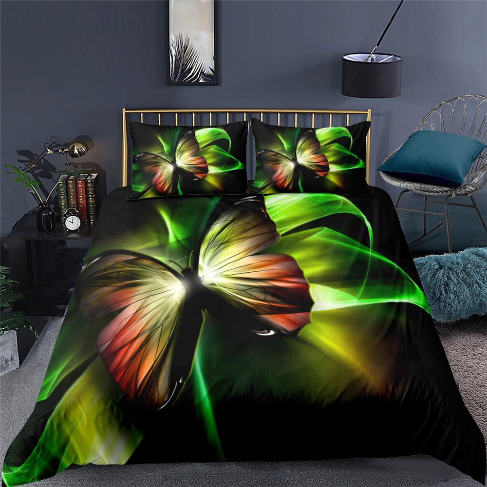 Schmetterling Bettbezug Set 3D Druck Lila Insekt Verträumt Leicht King Queen Bettdeckenbezug für Kind Junge Mädchen Polyester Bettwäscheset