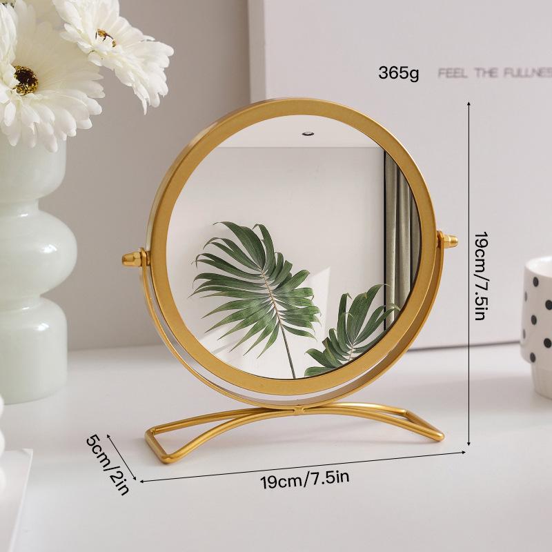 Desktop Makeup Mirror Household Bedroom Vanity Mirrors Dormitory Single-sided Mirror 360° Rotatable Iron Frame Cosmetic Mirrors