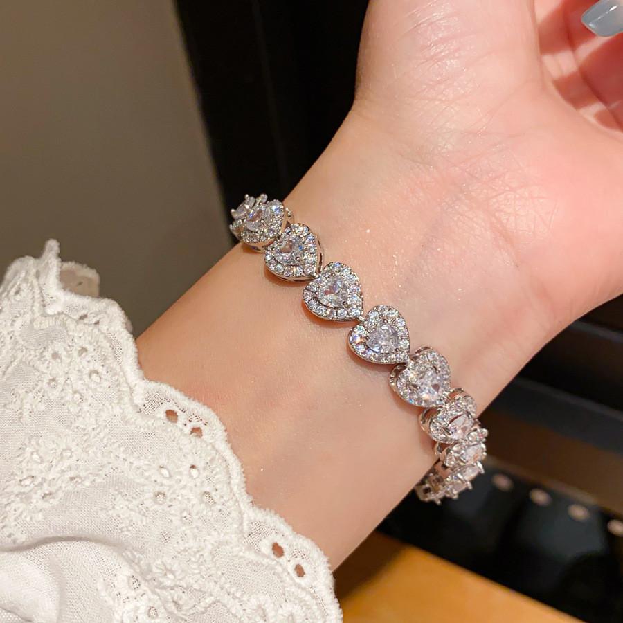 Vintage Silber Herzform Handkette Mit Zirkonia Für Damen Mode