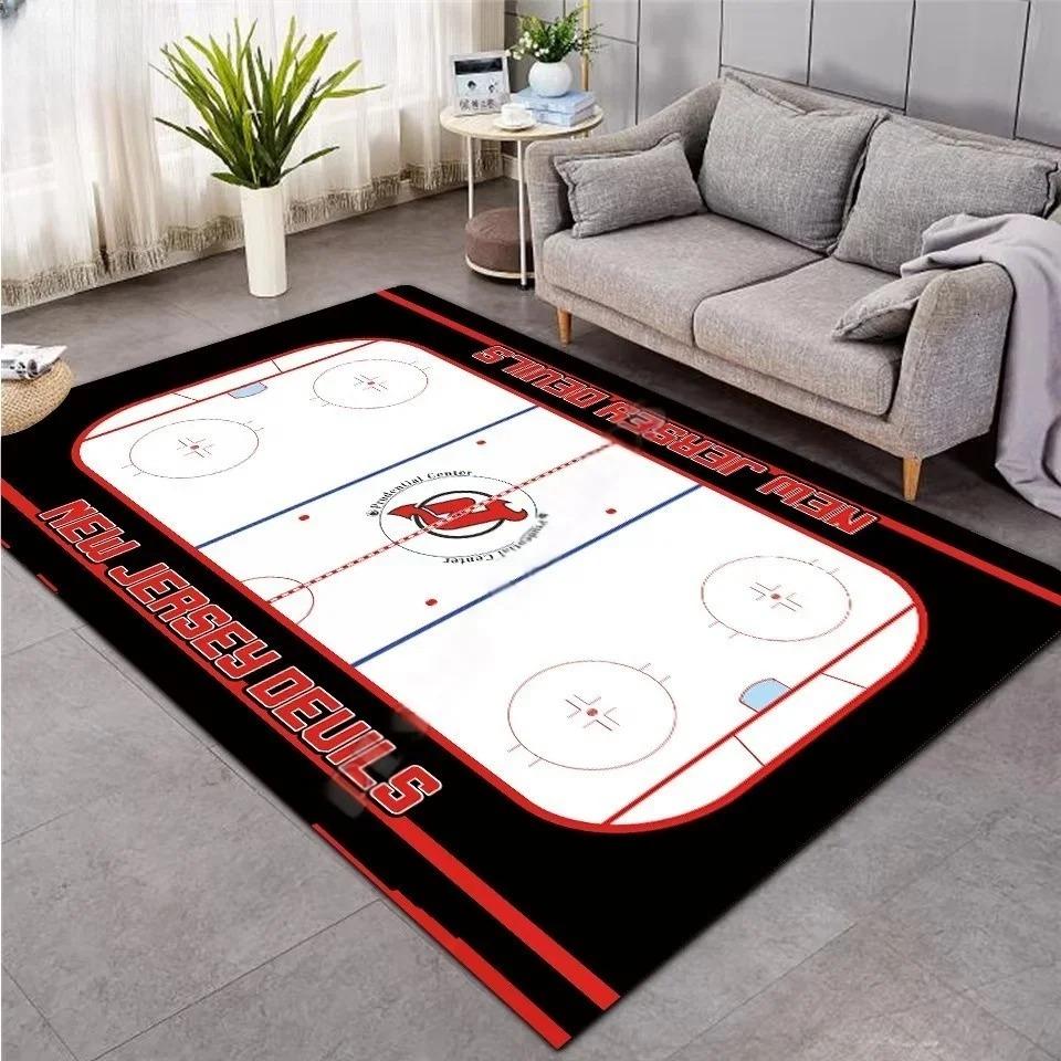 3D Hockey Rug, Ice Hockey Carpet Non-Slip Machine WashableDoormat, Sport Themed Floor Mat for Living Room Dining Room Game Room
