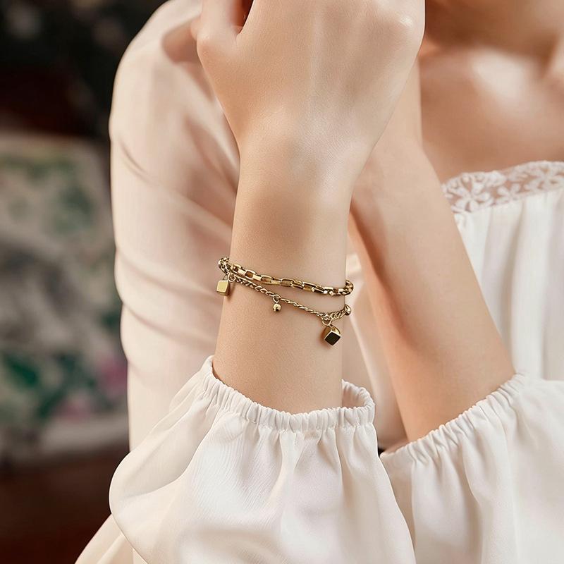 Ladies' small square double-layer titanium steel bracelet - a simple and versatile style accessory