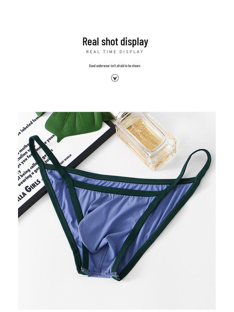 Síťované pánské prodyšné letní slipy z ledového hedvábí - Průhledné a tenké trojúhelníkové spodní prádlo