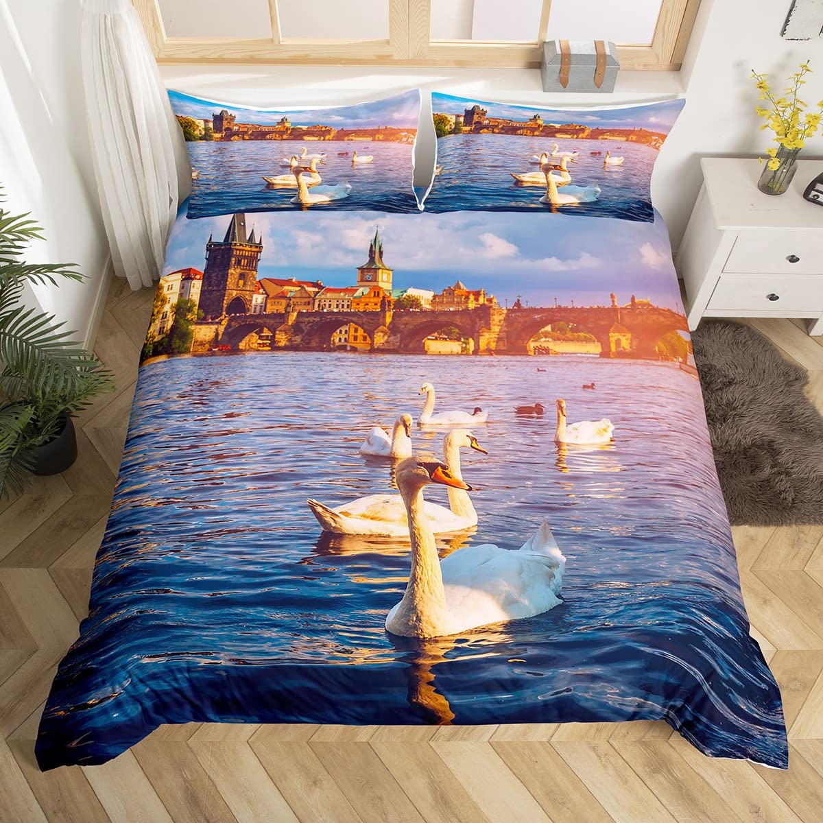 

Романтический лебедь пододеяльник комплект King Wild Animal одеяло покрывало бабочка цветочный комплект постельного белья для Дня святого Валентина свадебный декор EU single(135x200cm)