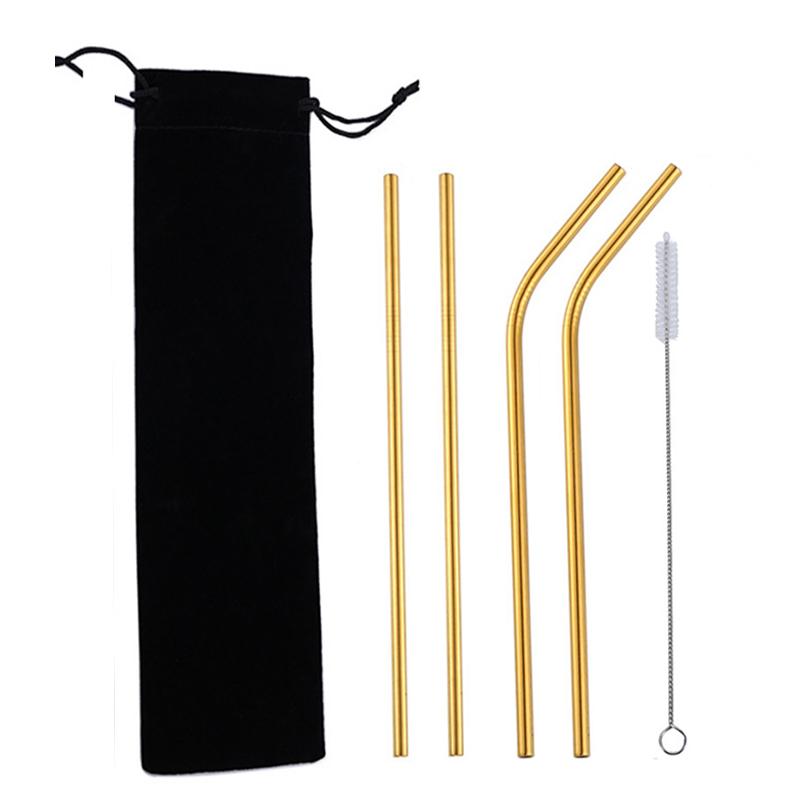 5 Pieces Stainless Steel Straw Set Colorful Metal Straws Bar Drinks Coffee Milk Tea Juice Drinking Utensils Environmental Protec