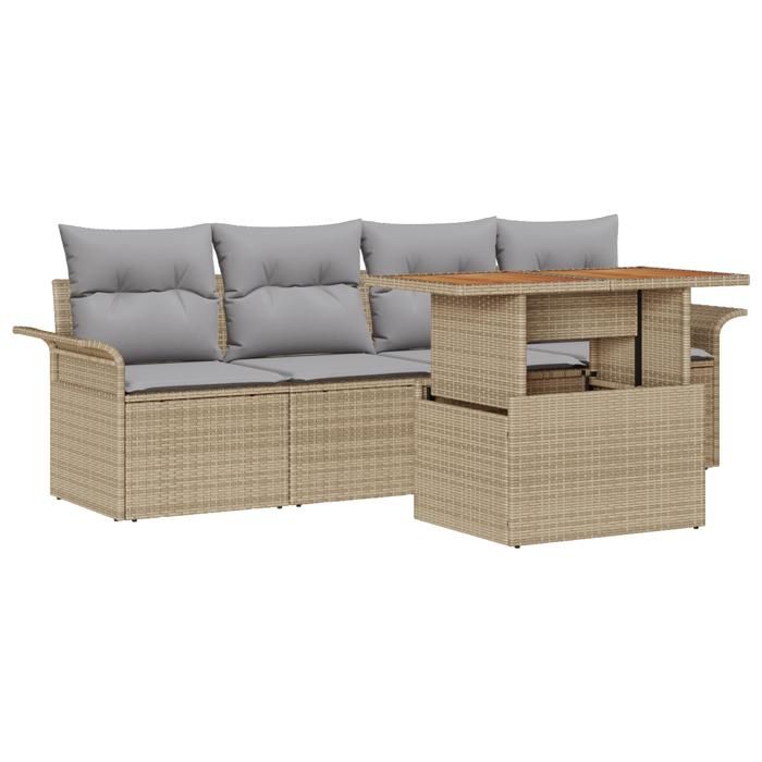 Canapé de Jardin vidaXL 5 Pièces avec Coussins Beige Rotin Poly, Canapé de Jardin vidaXL 2 Places avec Rangement &amp; Coussins 3358002