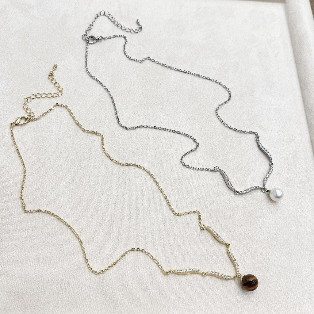 Elegant Diamond-Studded Pearl Wave Necklace: Exquisite, Versatile Niche Design