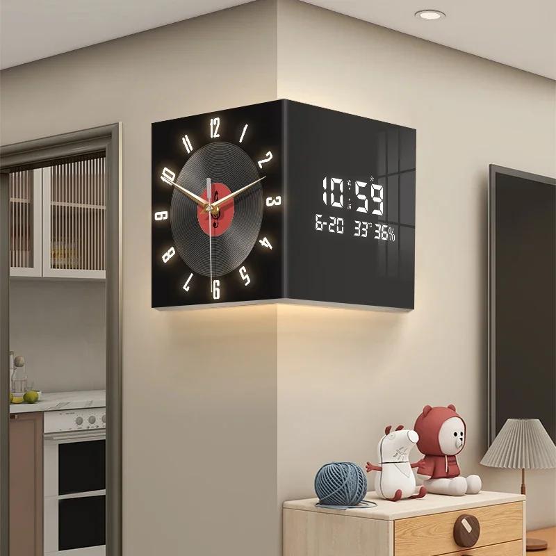 Retro Dual-Sided Wall Clock Vinyl-Style Silent Mechanism Calendar Clock with Perpetual Digital Display for Home Decor