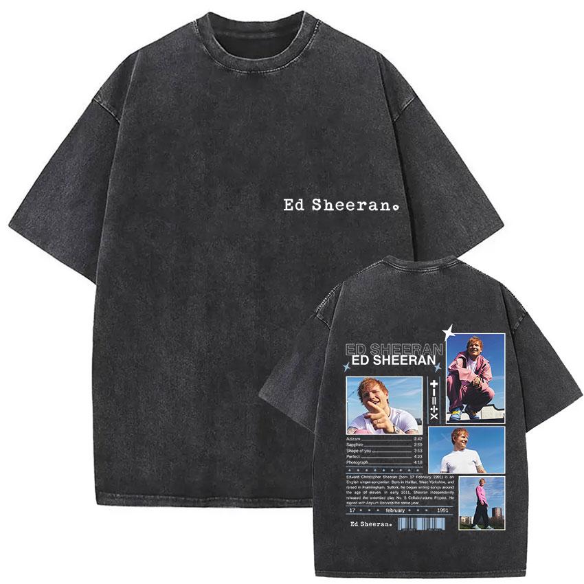 Vintage Washed Ed Sheeran Play Tour 2026 Pop Music TShirt Men Women Harajuku Fashion Fans Oversized T Shirt Hip Hop Streetwear