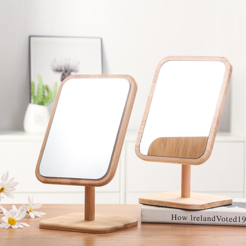 Double-Sided Magnifying Makeup Mirror - European-Style, Simple Solid Wood Design, HD Beauty Salon Mirror