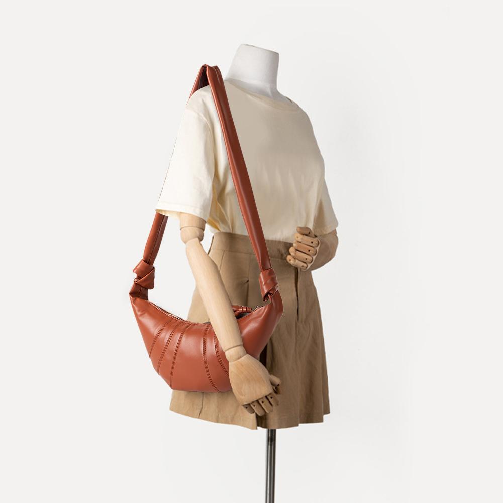 

Жіноча проста сумка-портмоне, застібка-блискавка, сумка-півмісяць, сумка через плече, круасани, сумка-хобо, PU шкіра великої місткості для подорожей на природі коричневий