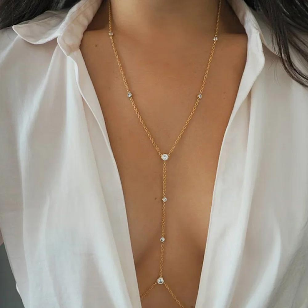 Stonefans Simple Cross Bra Chain Rhinestone Body Jewelry Bikini Summer Beach Fashion Chest Chain Necklace Accessories Clothing