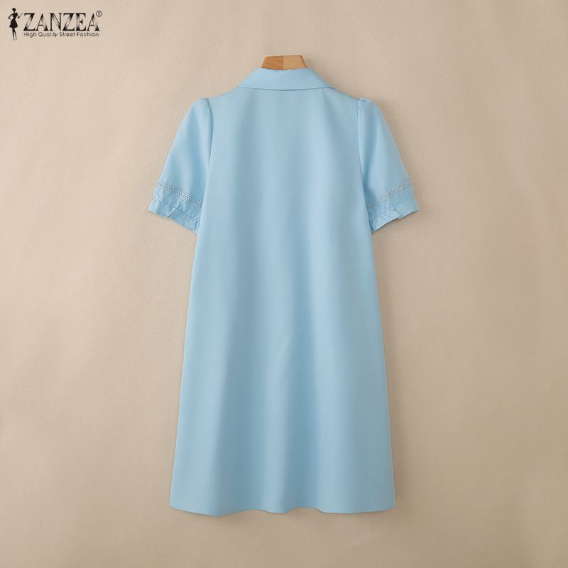ZANZEA Women Casual Turn Down Collar Summer Short Sleeve Dress
