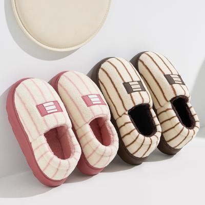 Winter Women Cotton Slippers Plush Warm Thick Bottom Slides Breathable Soft Non-slip Slippers Indoor Outdoor Men Casual Slippers