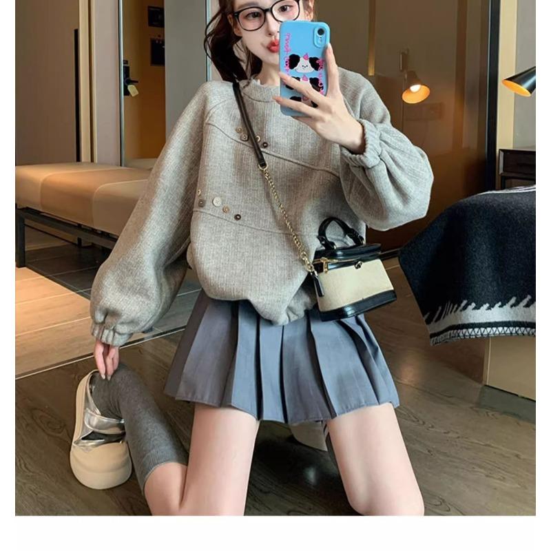 

New Retro Niche Design Autumn and Winter Long-sleeved Sweatshirt Loose Short Top with Thin Velvet for Women S абрикосовий