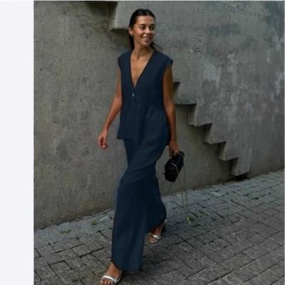 Dames V-hals Effen Kleur Mouwloze Top Vest Broek Set
