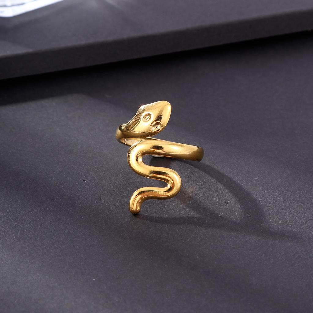 18K Gold-Plated Long Snake-Shaped Titanium Steel Ring Female, Hip-Hop Punk Style Opening Adjustable Ring