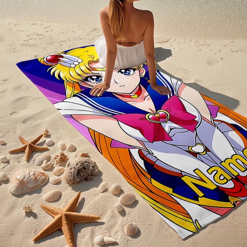 Custom Name Ultra-Soft Beach Towel with Sailor Moon Theme,Ideal for Pool - Camping, Diving - Perfect Travel Essential, Vibrant Beach Towel.