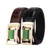 Men's Crocodile Pattern Jade Imitation Leather Belt with Rhinestone Buckle