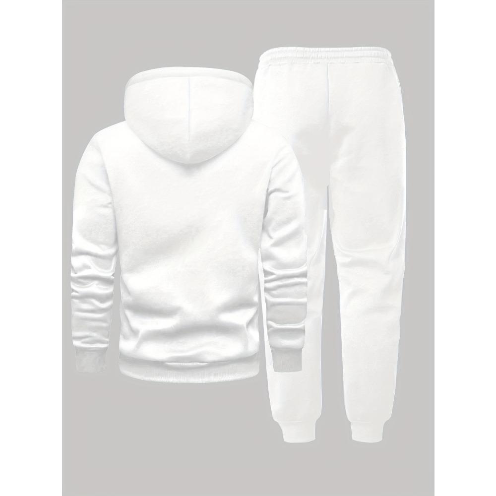 Casual Letter Printed Drawstring Pocket Hoodie and Drawstring Outdoor Casual Sports Pants Set Men's Fashion 2 Piece Set