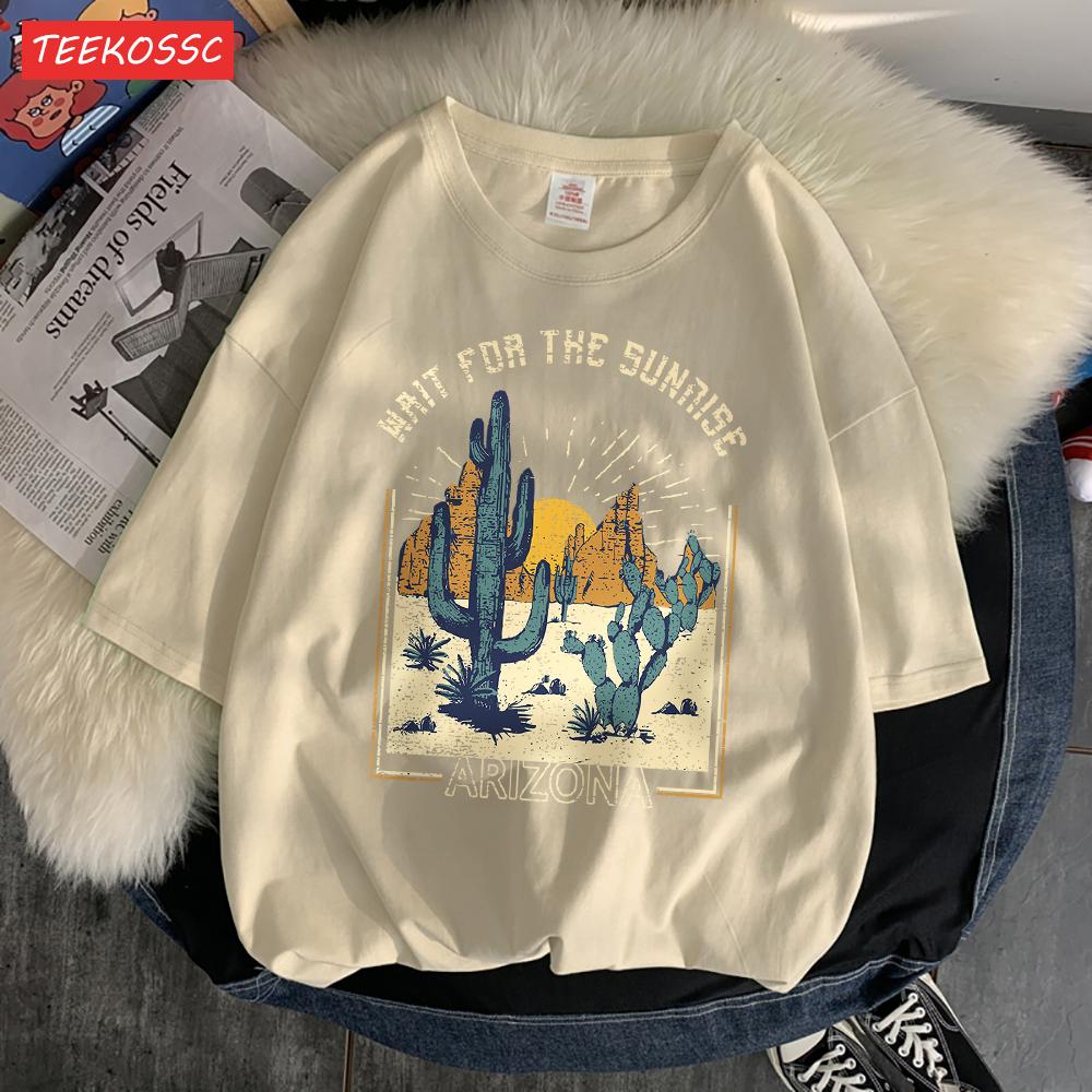 Wait For The Sunrise Print Tee Clothing Femme Versatile Personality T-Shirt Cool Lovely T-Shirts Oversized Vigor Short Sleeved