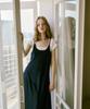 Green Butter Silky U-Neck Dress (Navy)