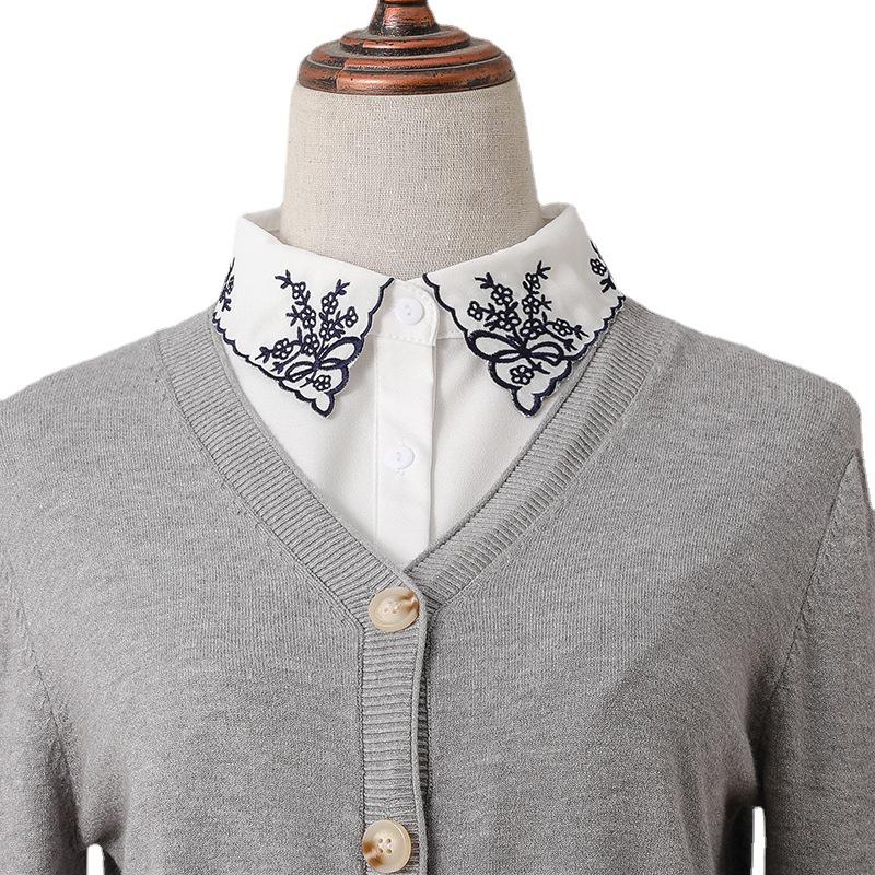 Jialeyi Retro Ethnic Embroidered Korean-Style White Fake Collar for Girls