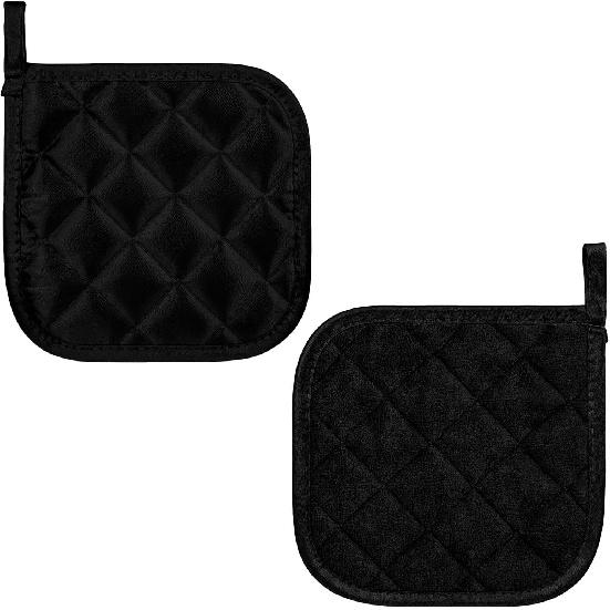 2pcs Pot Holders for Kitchen Clearance Cotton Heat Resistant Pads 17cm/6.69inch Black Oven Pot Holders Trivets Coasters Hot Pads Terry Pots Holder