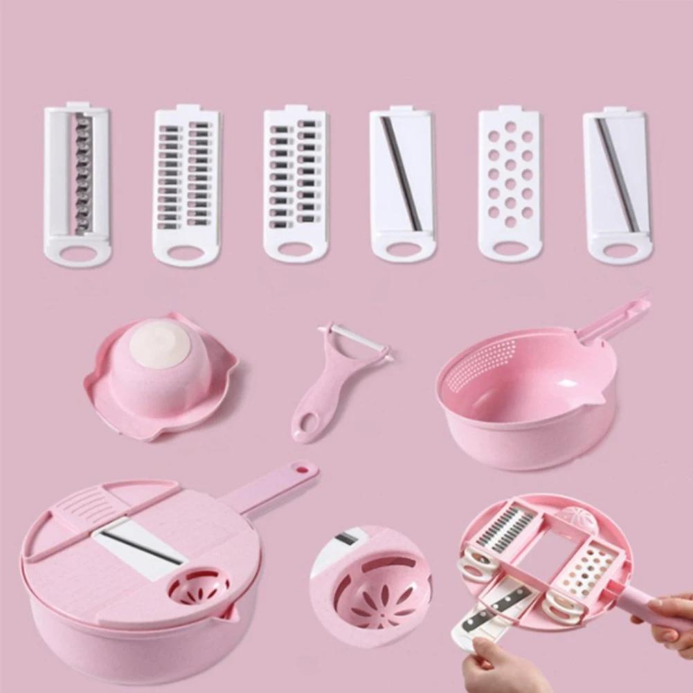 

Многофункциональная овощерезка, ручная терка для моркови, картофеля и овощей, кухонный инструмент для удобной нарезки продуктов розовый