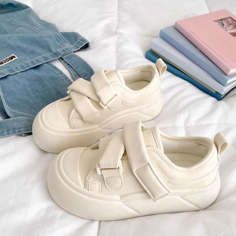 Milk White Velcro Thick-soled Little White Shoes Women's Skirt Versatile Popular Big Head Board Shoes Round Head Ugly Cute Bread Shoes