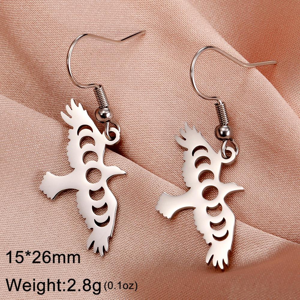 Dawapara Vintage Animal Bird Pendant Raven Crow Owl Dangle Earrings Protection Amulet Stainless Steel Jewelry