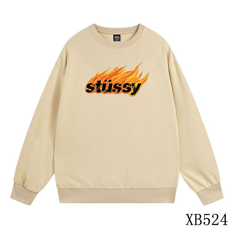 

Stussy 2023 осень/зима унисекс свободный крой свитер с круглым вырезом и принтом пламени и логотипом