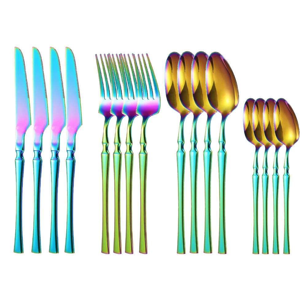 16pcs Gold Cutlery Set Forks Knives Spoons Dinnerware Dishwasher Safe Stainless Steel Western Tableware Silverware Wedding Gift