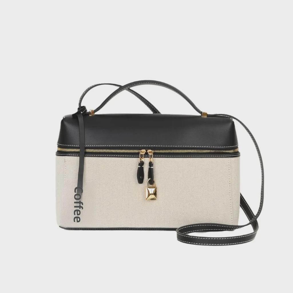 LP27 Women's Large Capacity Genuine Leather & Canvas Handbag - Versatile Messenger & Lunch Bag