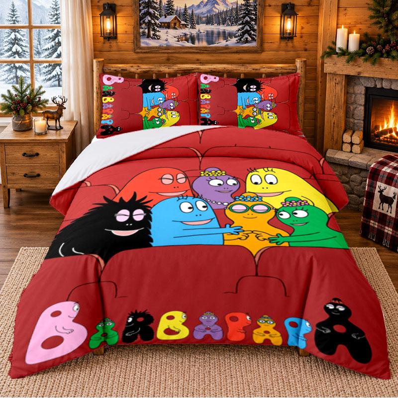 Barbapapa Pattern Bedding 3Pcs Set Bed Sheet And Pillowcases For Indoor Bedroom