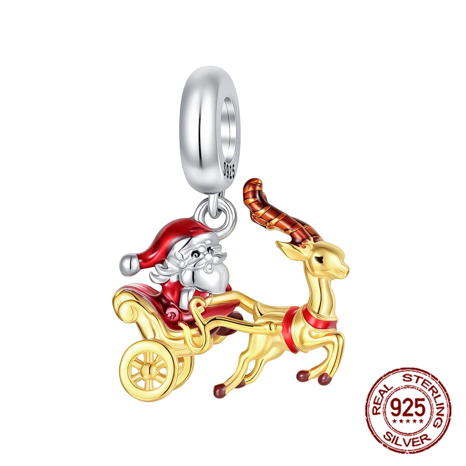 Медный Санта-Клаус Сани Олень Рудольф Подвеска Рождественская Совместимо с Аутентичными Браслетами-Шармами Женские DIY Украшения Подарок