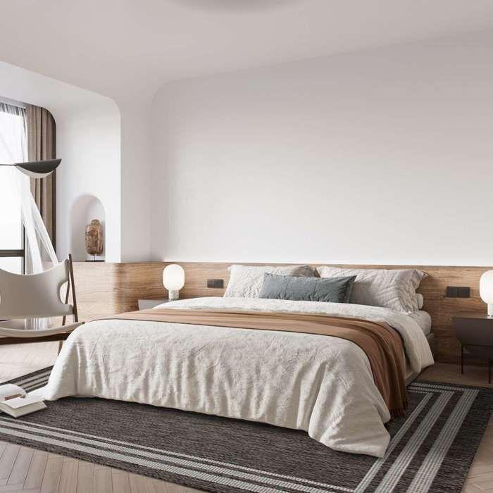 Living Room Rug Jute Look Beige Frame Pattern 195x275