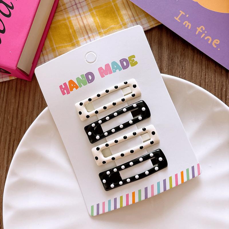 Minimalist Black White Polka Dot Geometric Hair Clip Retro Fabric Water Droplet BB Edge Bangs Clip Fashionable Accessory